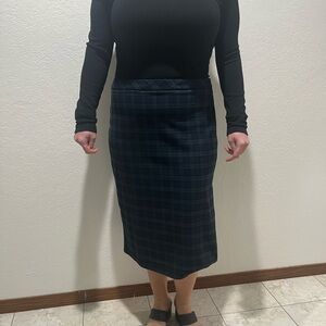Plaid Navy Blue Pencil Skirt